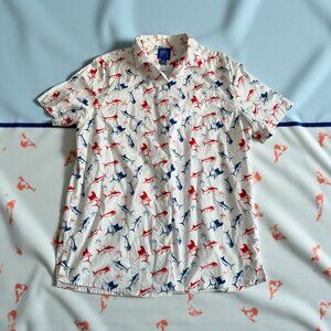 GUY HARVEY Swordfish Print Red White Blue Button Down Shirt Size Medium